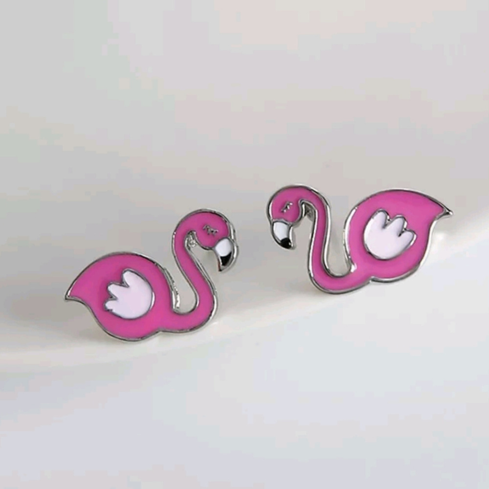Pink Flamingo Silver Stud Earrings